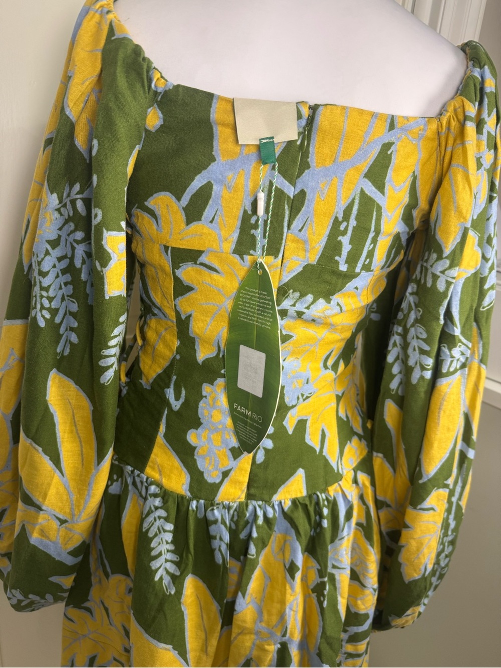 Farm Rio NWT Green Tropical Linen Blend Lace-Up Mini Dress Size S - Picture 9 of 13